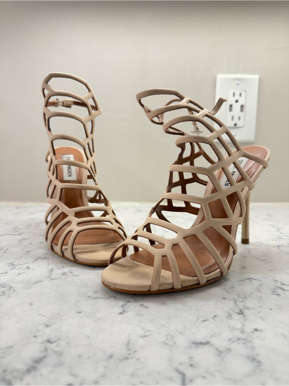 Steve Madden Nude Cage Strappy Stiletto Sandals